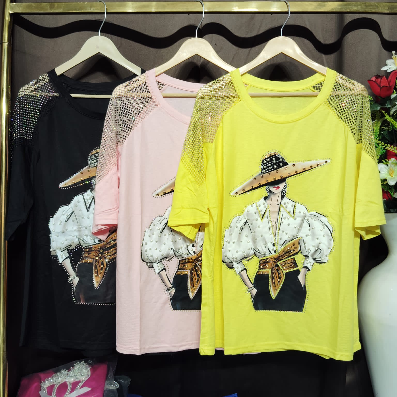 Luxe rhinestone sleeves t-shirt