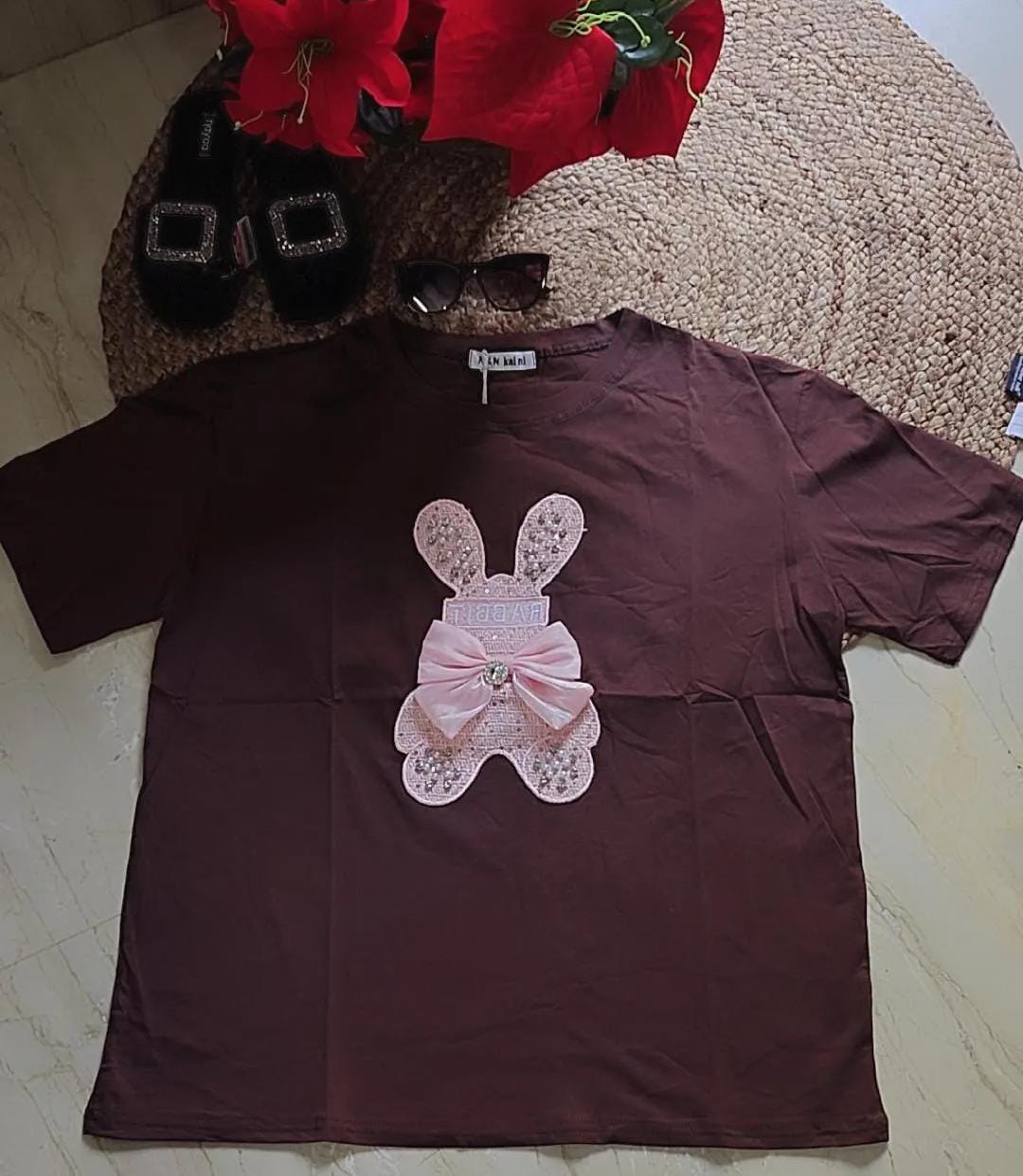 Summer rabbit tshirt top highlighted with studs