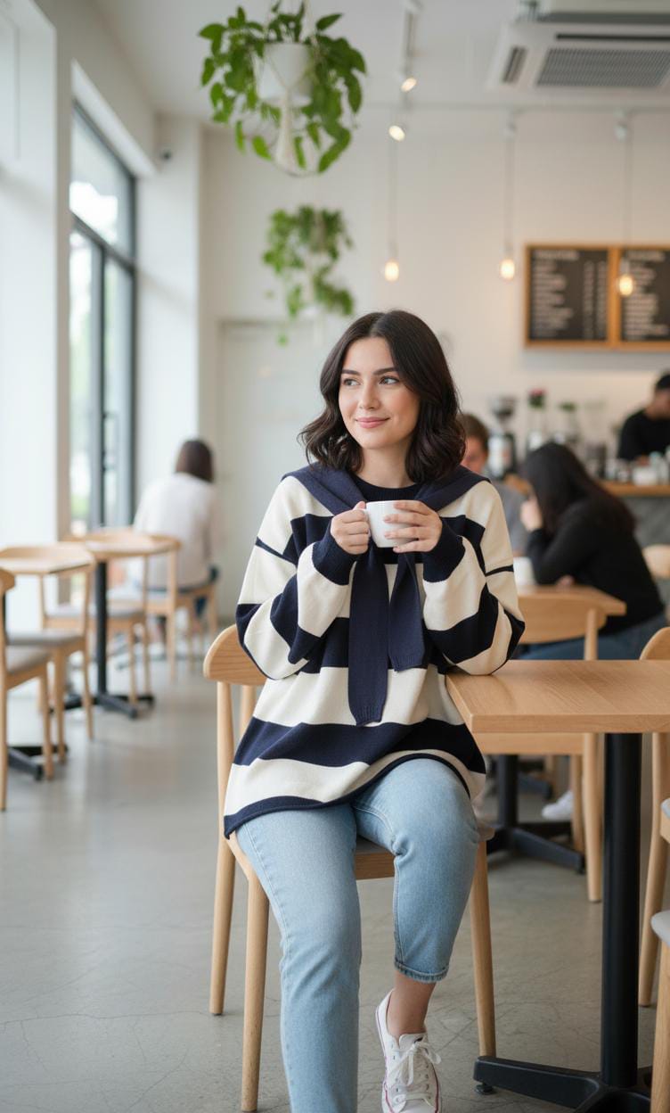 Chic Striped Winter Knit With Matching Scarf