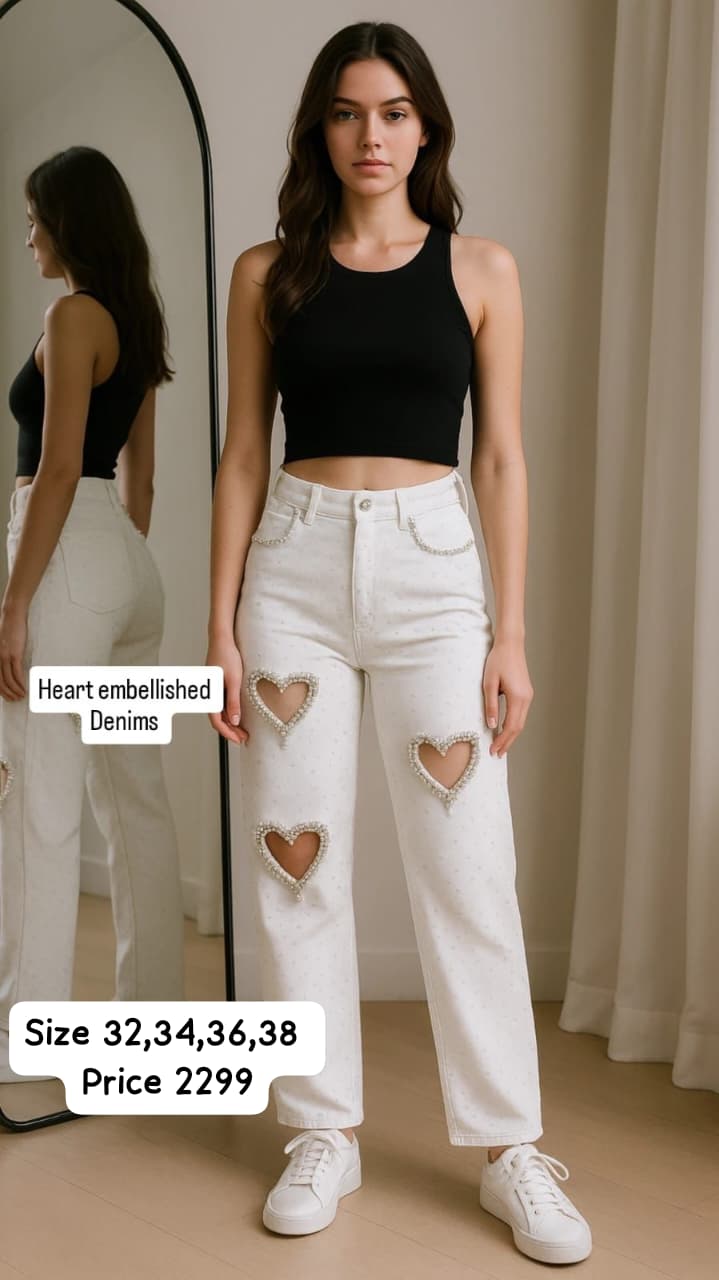 Heart denim white