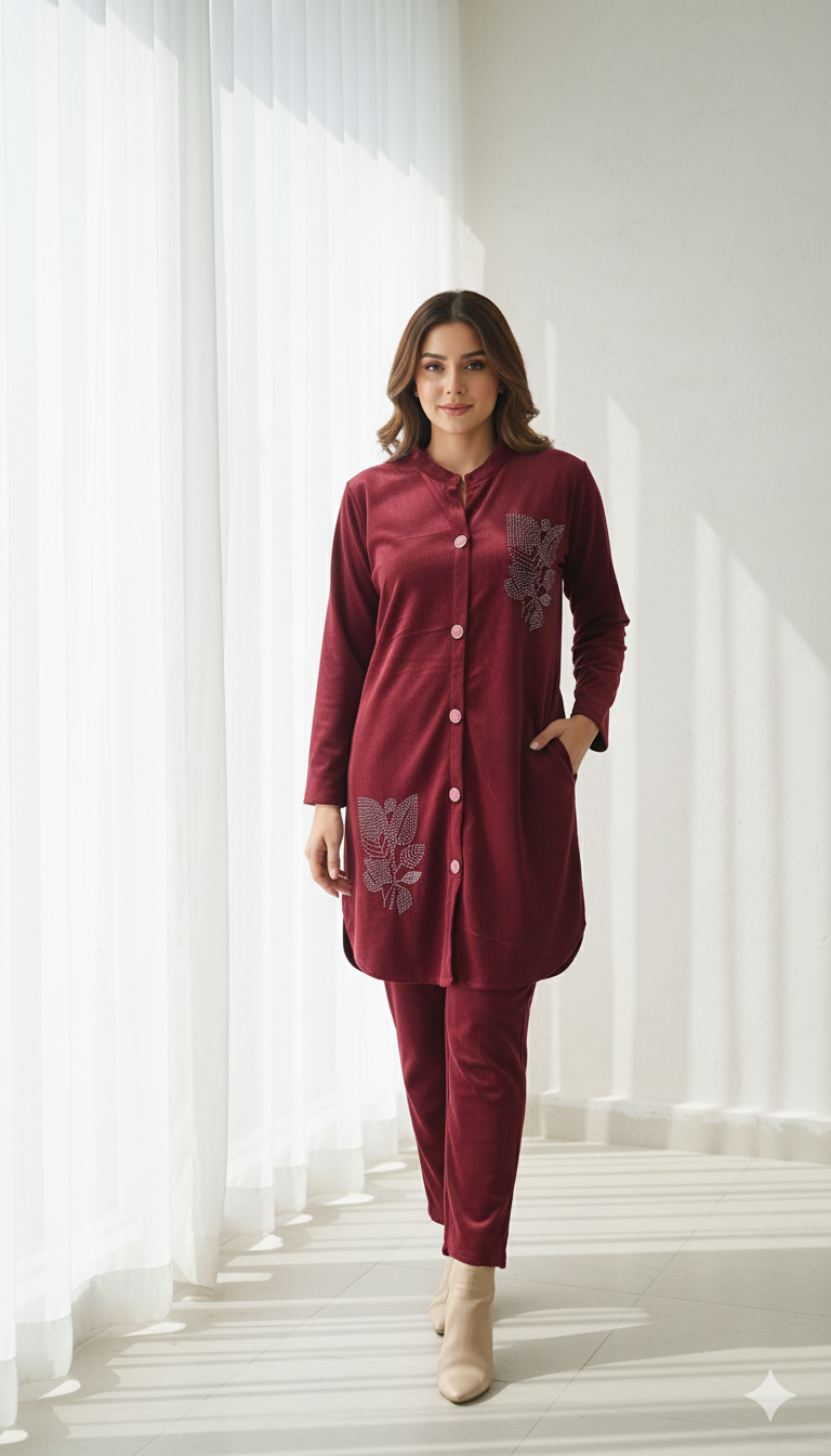 Chic Winter  Rhinestone Button-Down Cordset