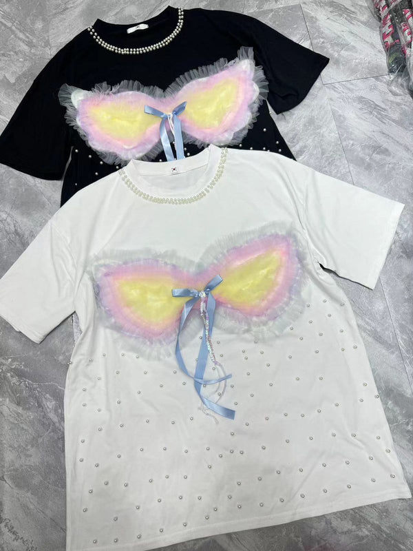 Premium summer tshirt top with butterfly emblessihed