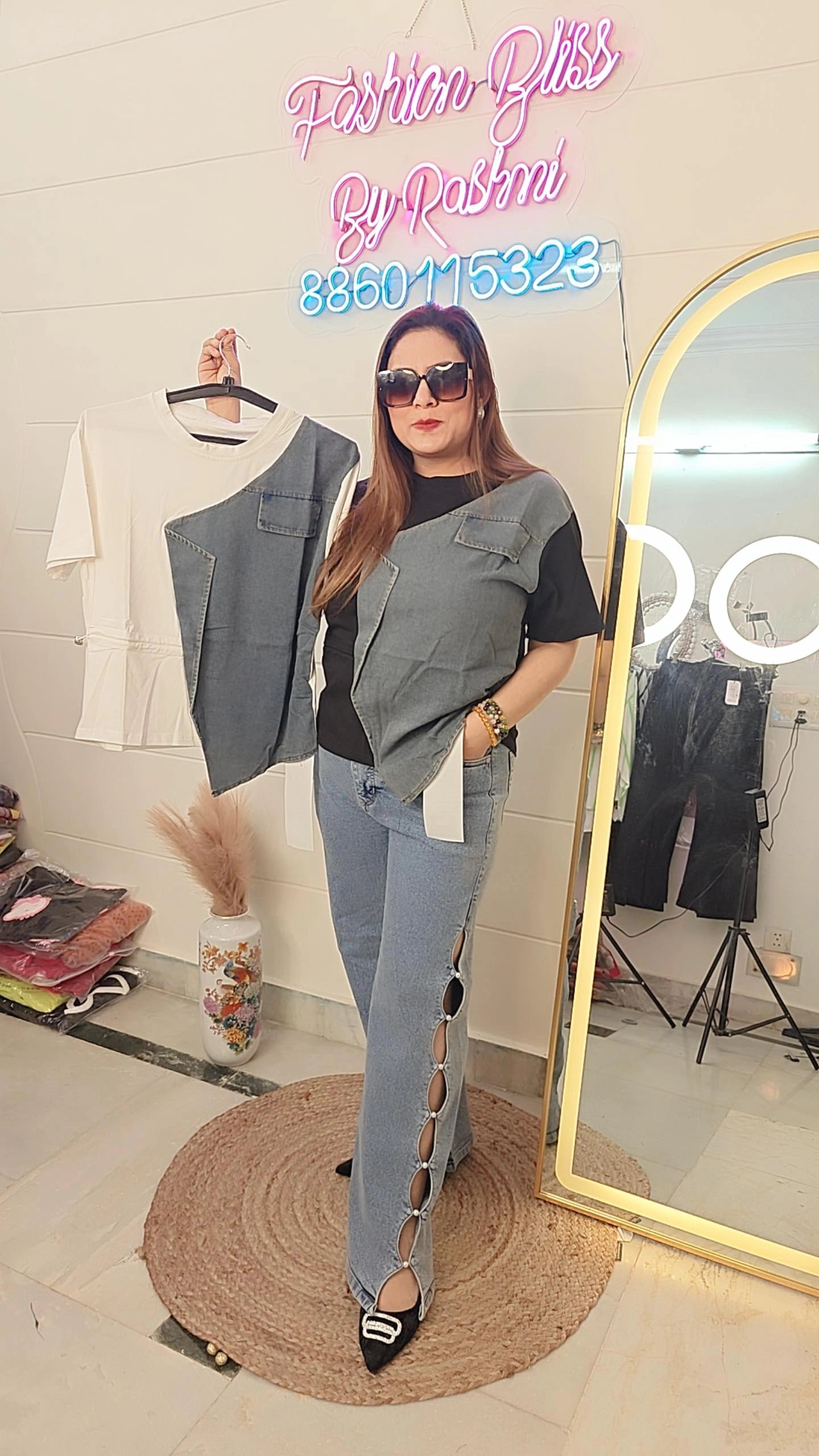 Dual-Tone Denim Panel Top – Casual with a Twist!