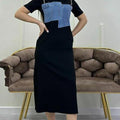 "Denim Fusion Black Midi Dress"