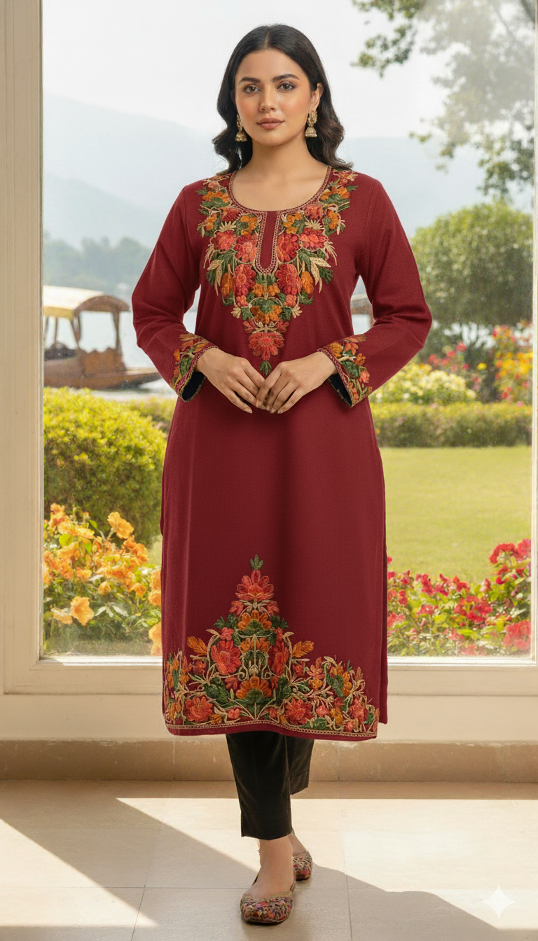 Royal Threads of Kashmir – Elegant Floral Phiran Series