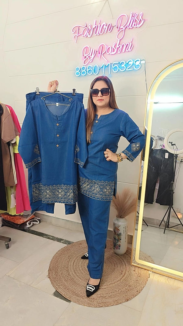 Classy in Blue: Statement Embroidered Coord