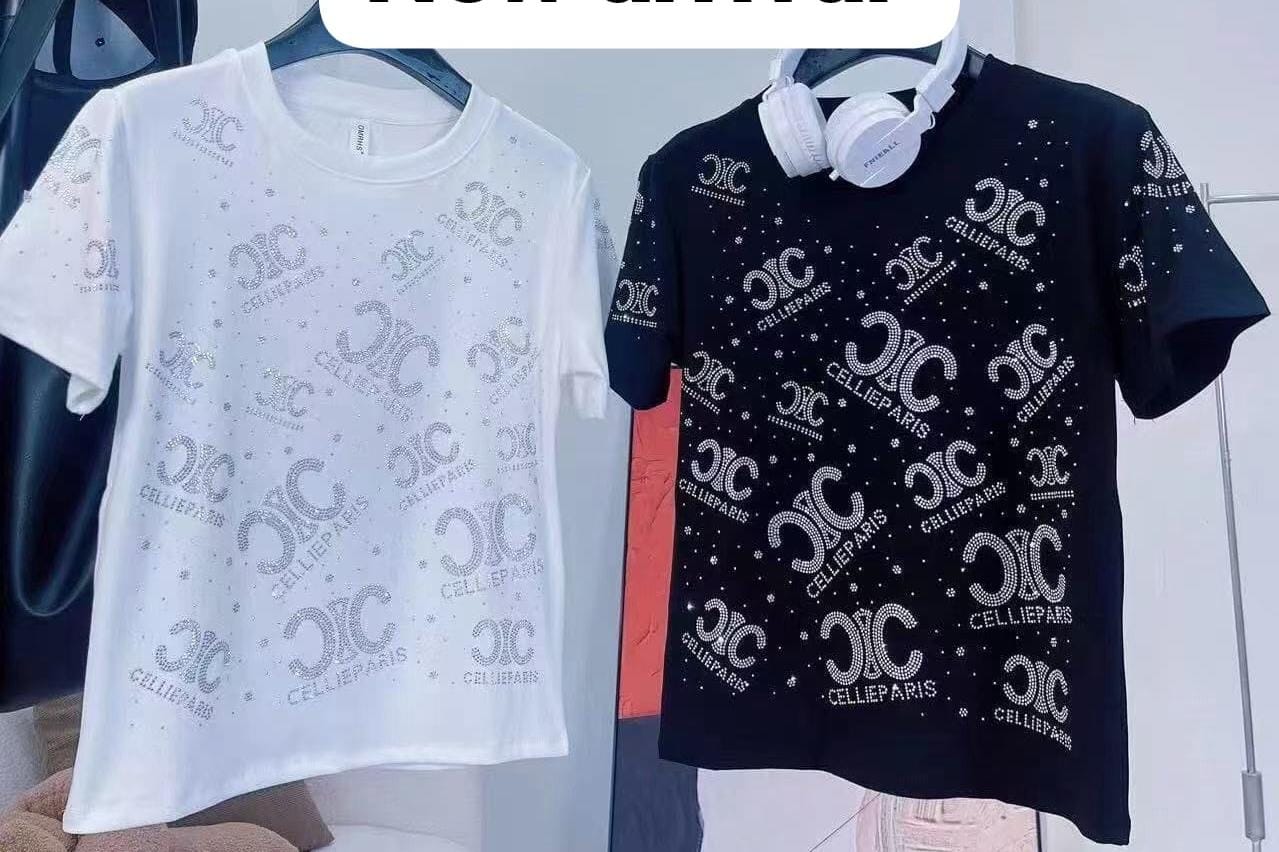 Trendy embellished tees in classic black & white!