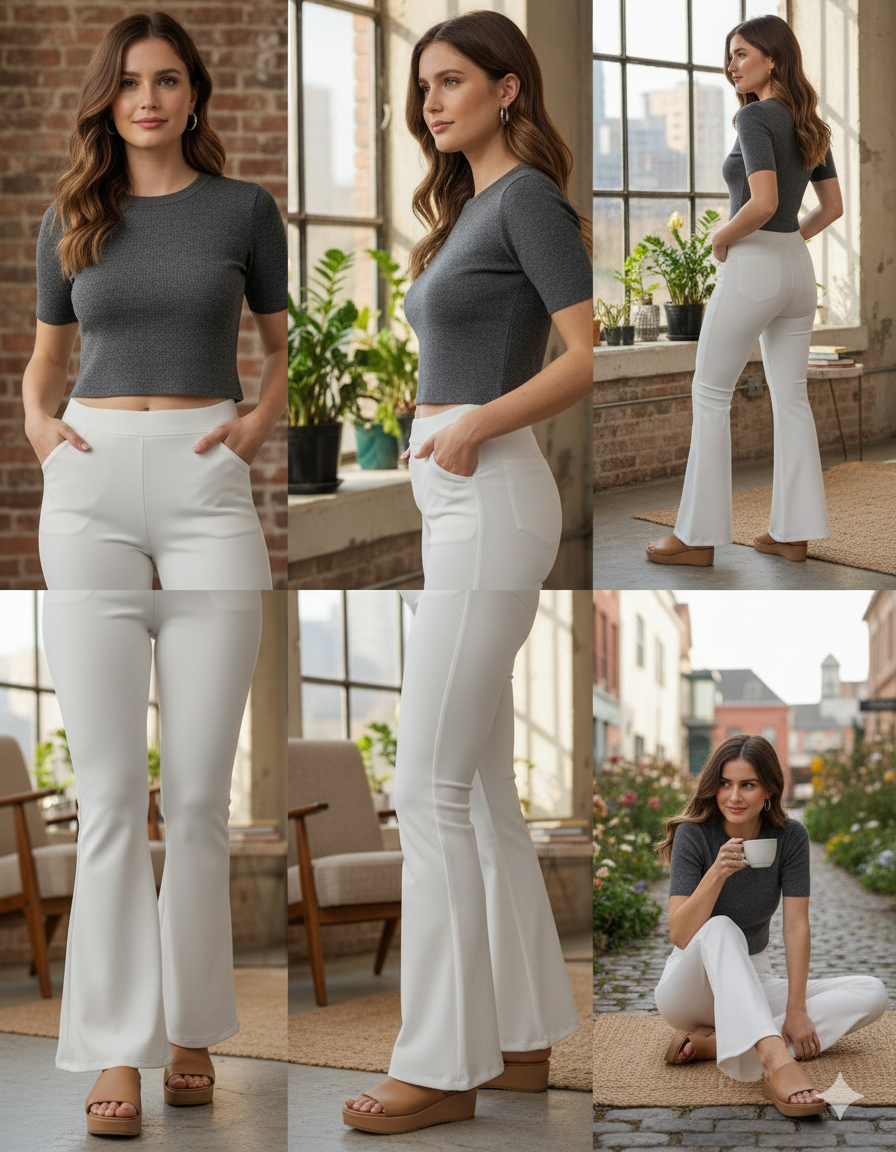 Women non transparent high waist bellbottom pants