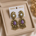 Antique Gold Peacock Drop Earrings with Stone