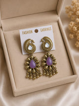 Antique Gold Peacock Drop Earrings with Stone