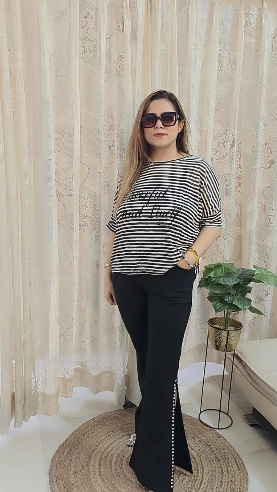 Cotton striped top with inner