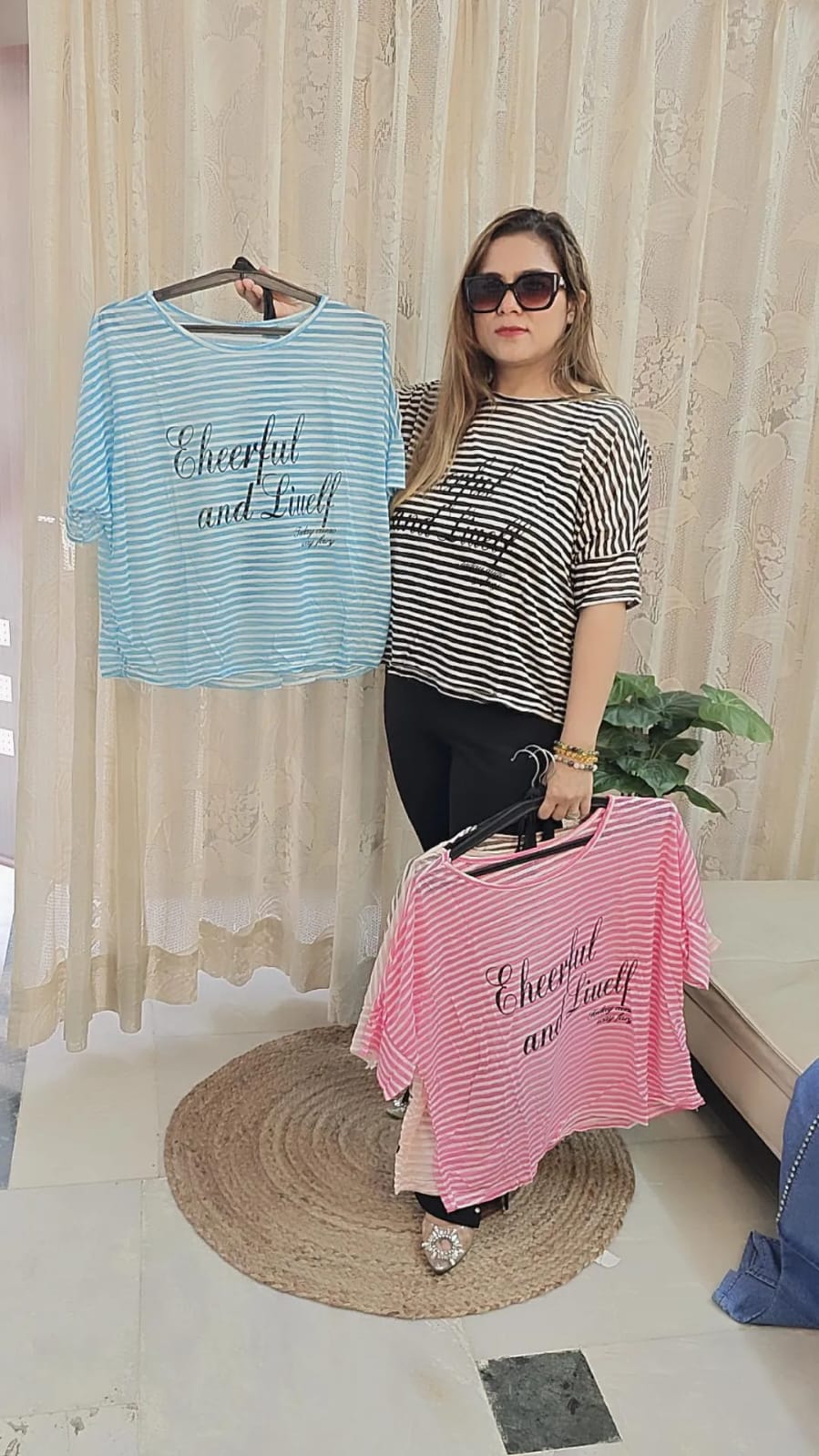 Cotton striped top with inner