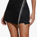 Strechable divider short with diamond fringes