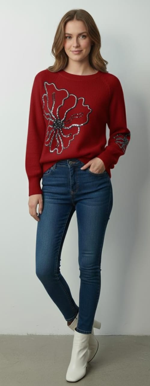 Elegant Bloom Sequence Sweater top