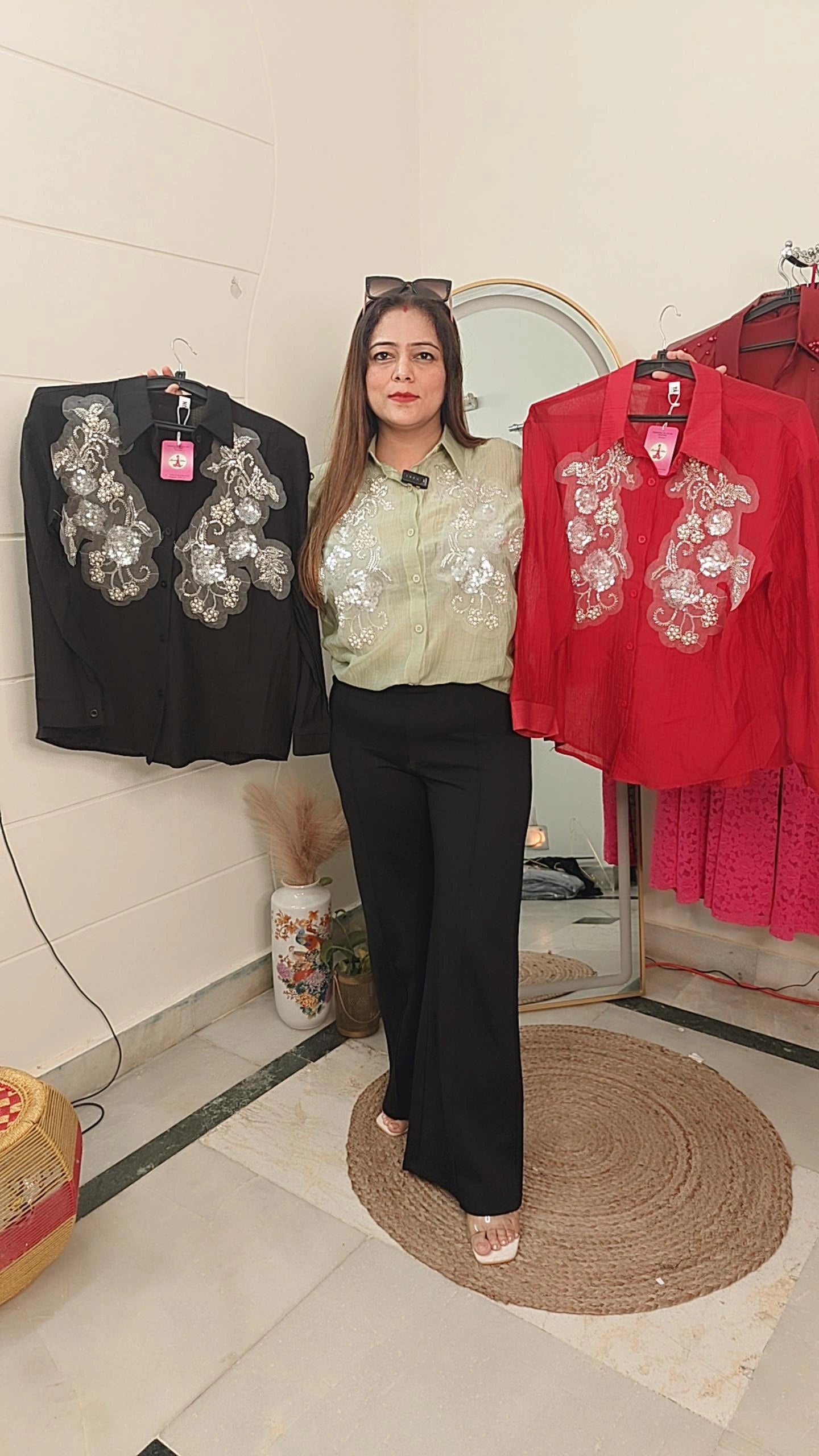 "Sequin Floral Sheer Shirts – Summer bold shades
