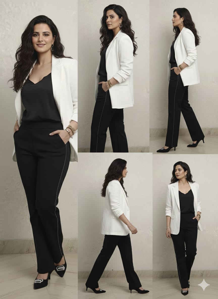 Black Straight Trousers with Side Detailing