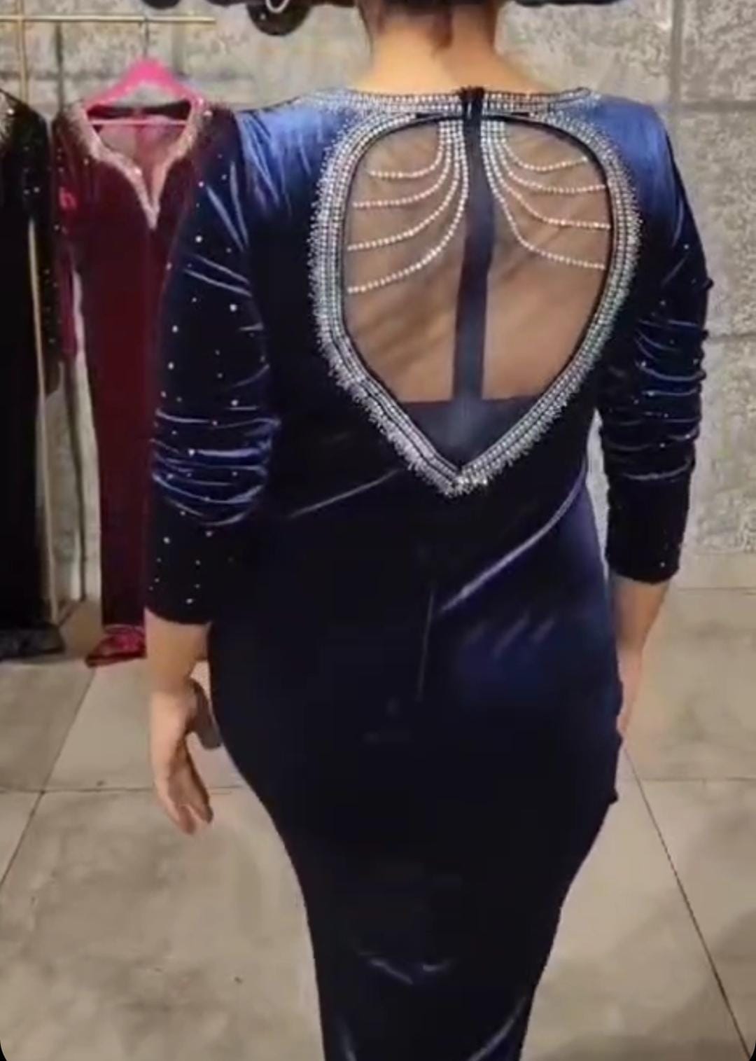 Party wear velvet maxi dress work on sleeves
