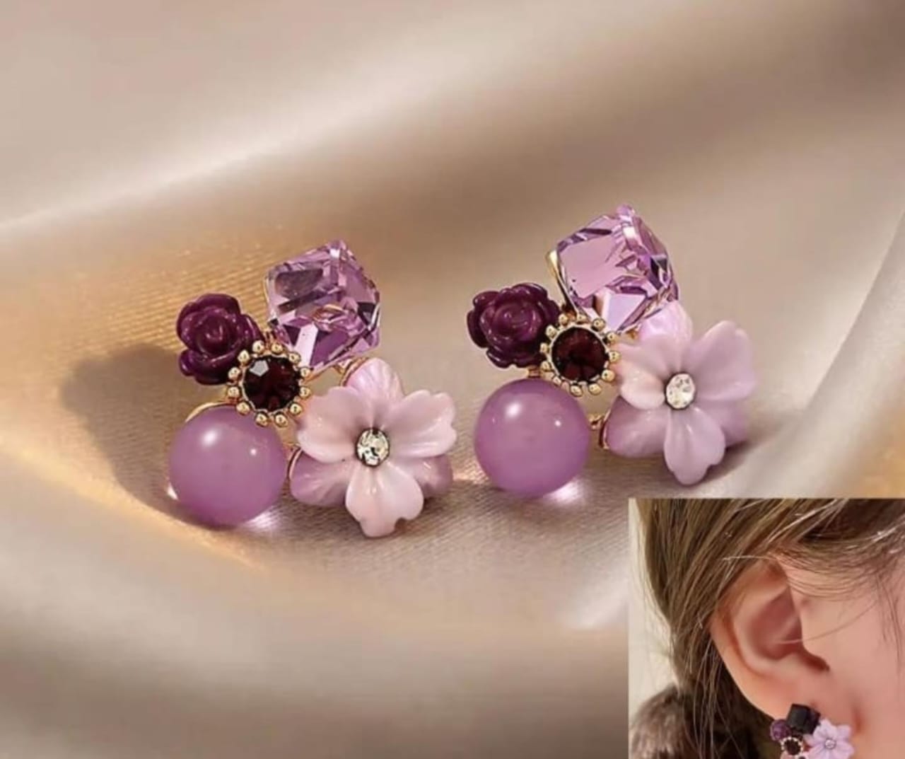 Blossom in Style: Elegant Floral Crystal Earrings"
