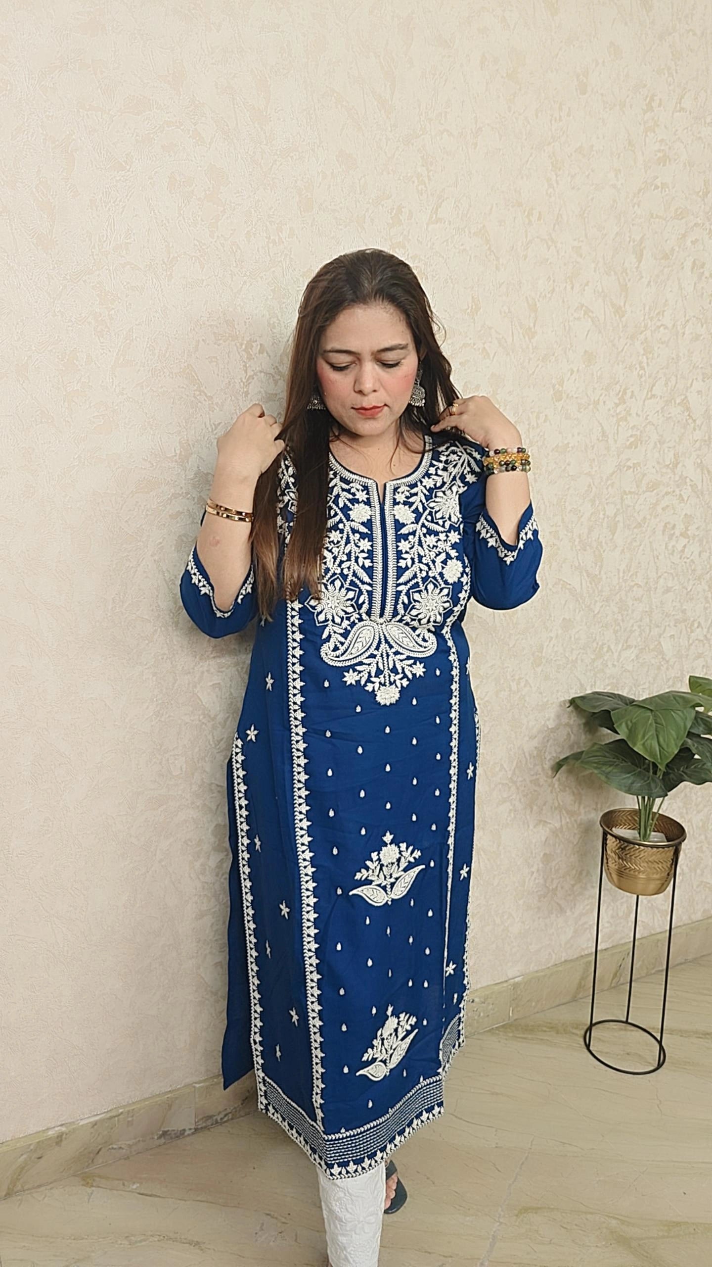 Effortless blue Ethnic Charm Premium Embroidered Kurti