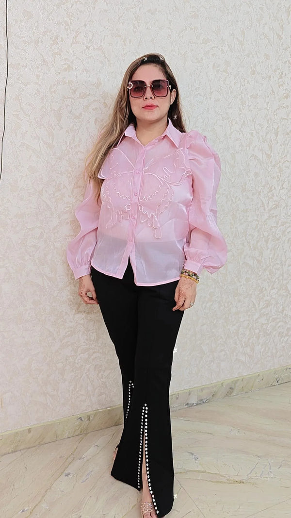 Soft organza butterfly embellish shirt