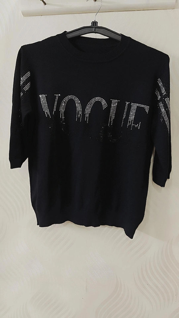 Knitted rhinestone vogue top