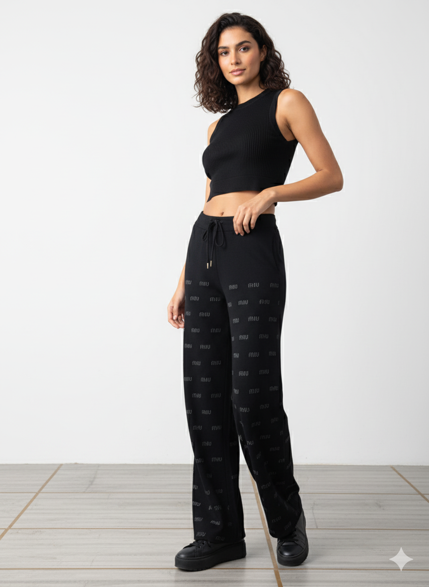 Midnight Glam Rhinestone knitted Pants