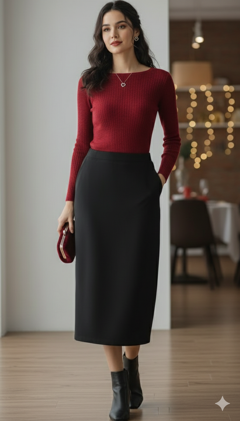 Classic Straight Black Midi Skirt