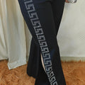 High waist square design side stone cut pant - Black