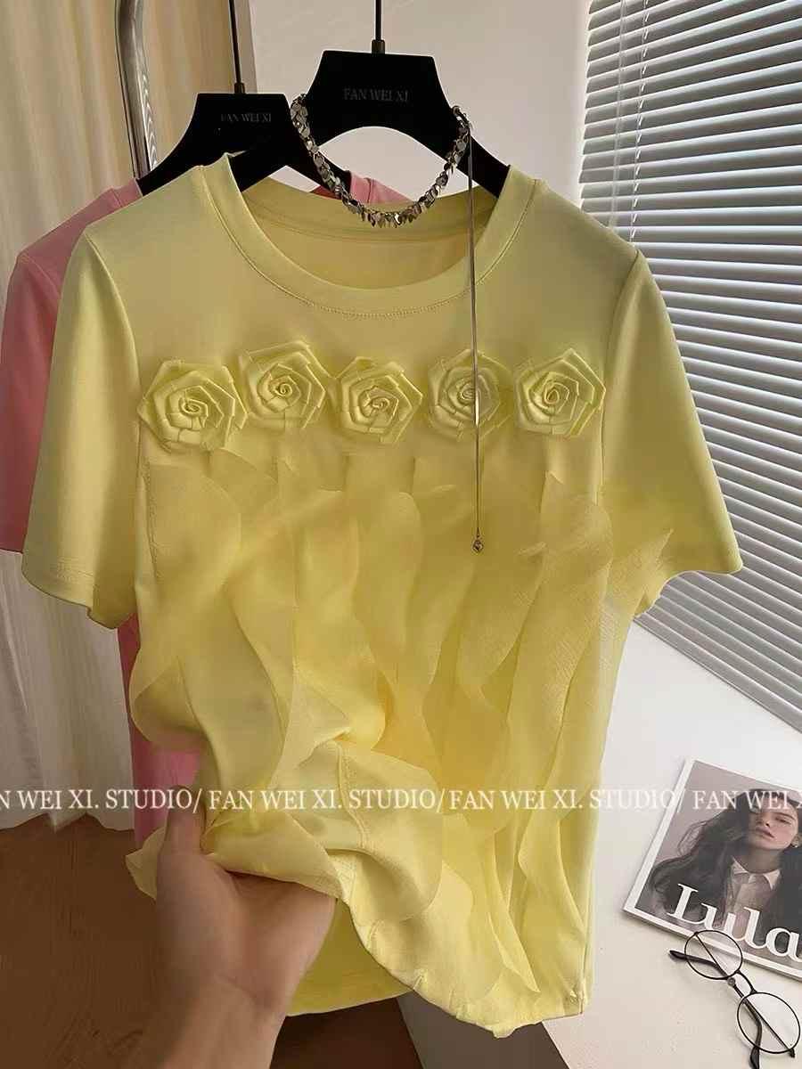 3D Rose Petal Embellished Pink Top – Elegant & Feminine Vibes