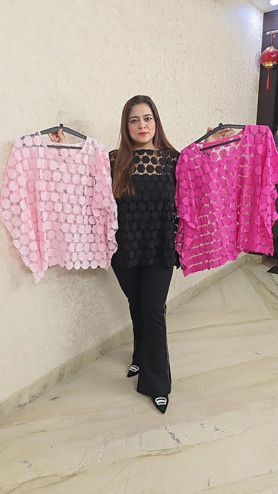 "Elegant Floral Lace Cape Top"