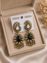 Antique Gold Peacock Drop Earrings with Stone