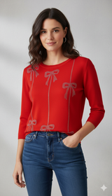 Bow Sparkle Embellished Full Sleeve Top