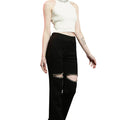 Crystal slit knee stone cut pant - Black