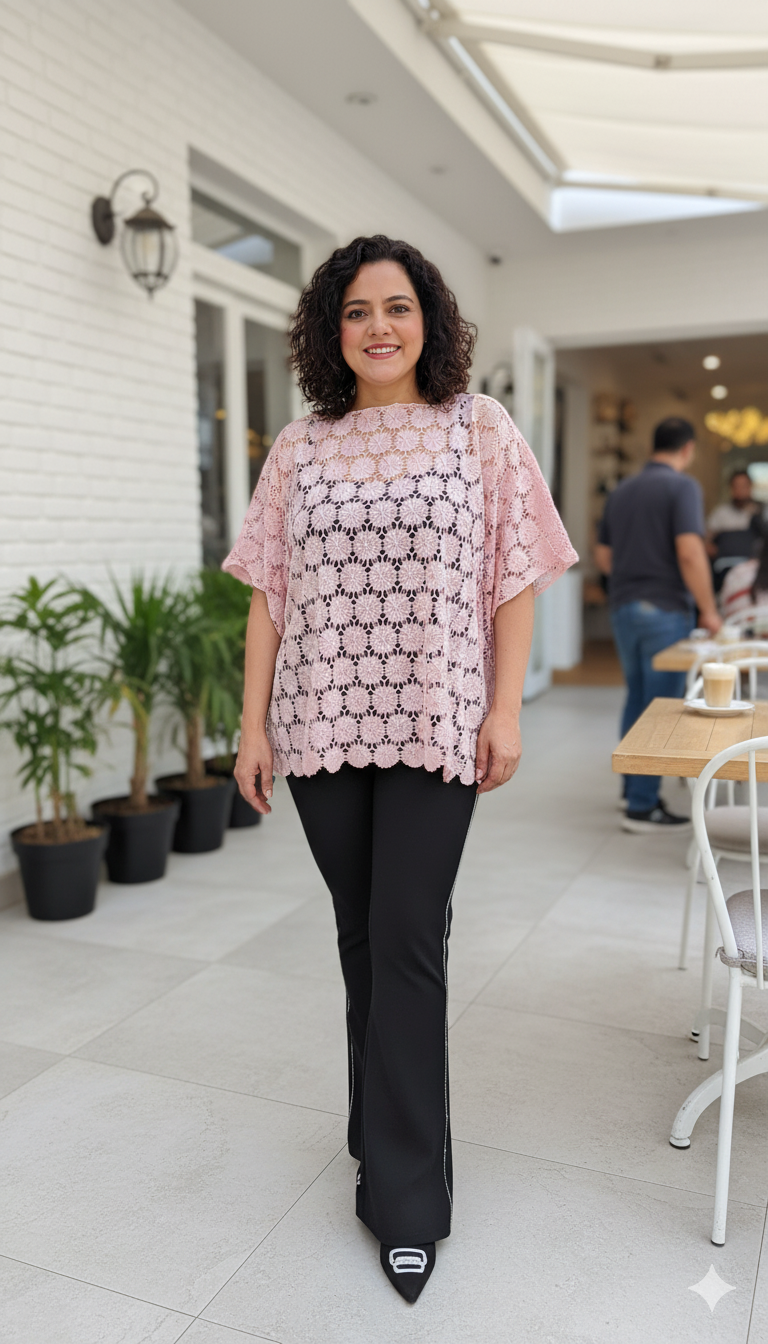 "Elegant Floral Lace Cape Top"