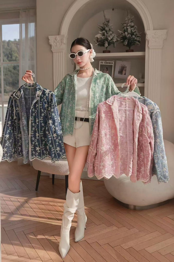 Pastel Dream Sheer Shirts – Elegant Embroidery in Every Hue