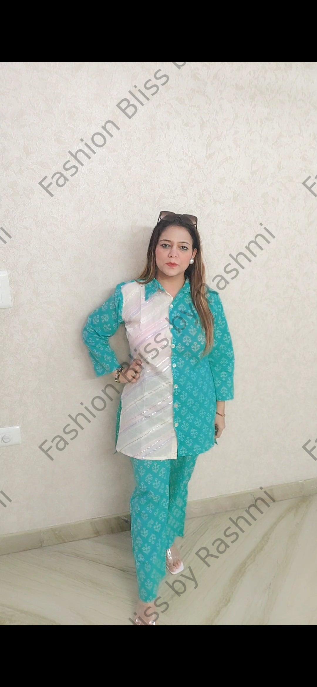 Premium Cotton coordset -  by Fashion Bliss by Rashmi - cordsets, green, pink