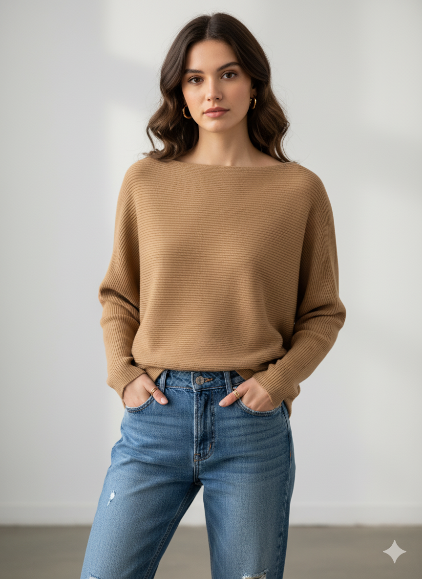 Ribbed boat neck semi winter top