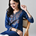 Elegant Denim-Blue Threadwork short kurti