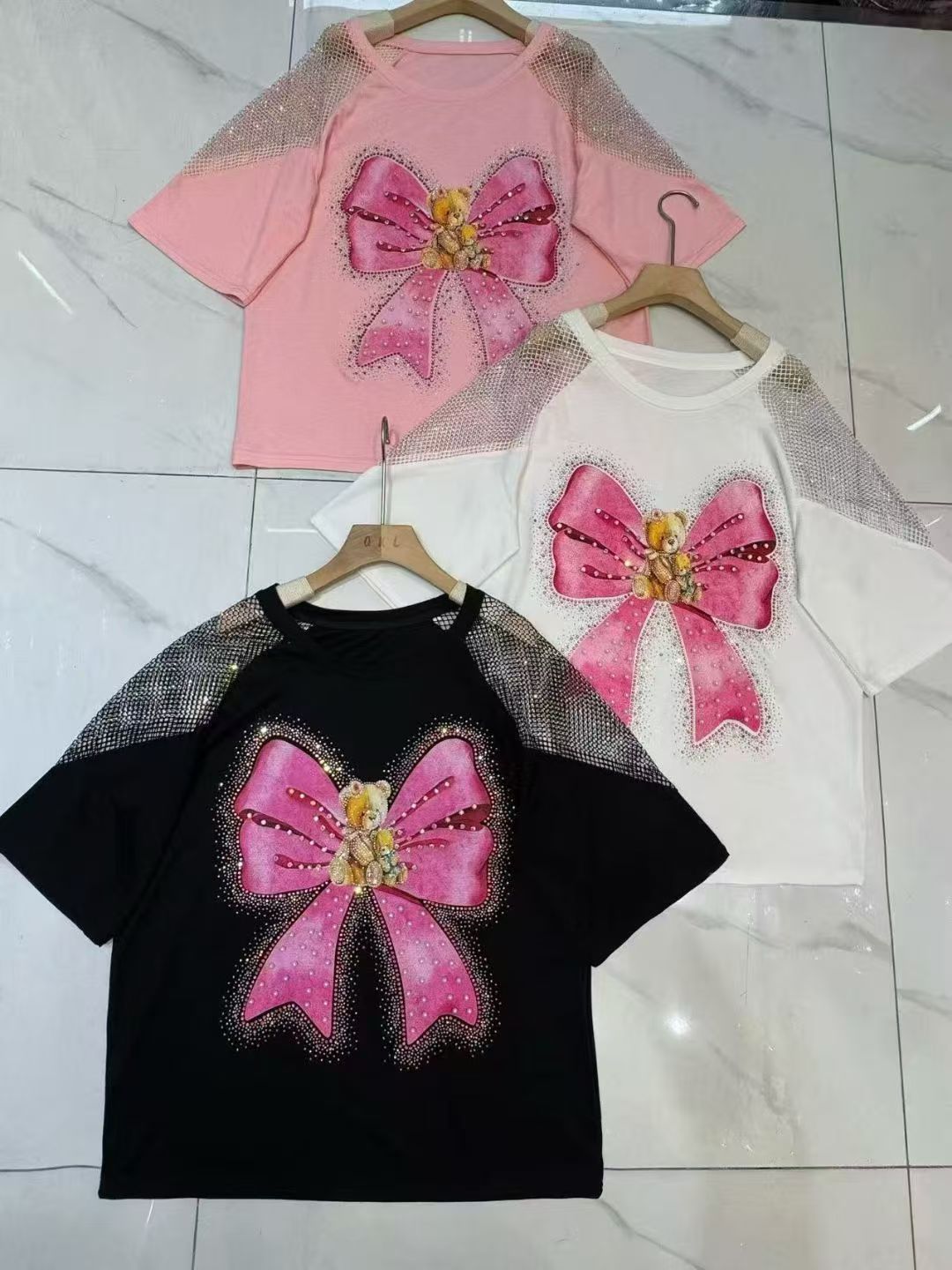 ✨Teddy Bow Glam Tees – Sparkle with Cuteness!