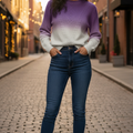 Ombre Winter Knit Crewneck Sweater with Jacquard Detail
