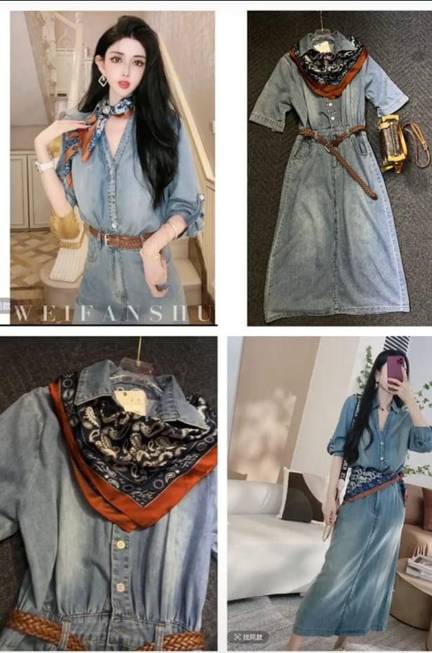 "Scarf Style Denim Maxi Dress