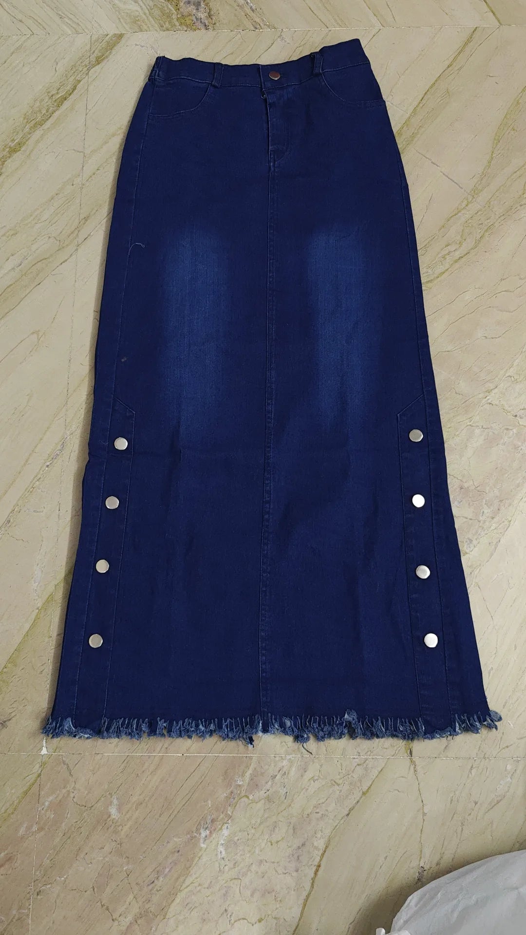 Denim skirt with side button