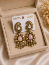 Antique Gold Peacock Drop Earrings with Stone