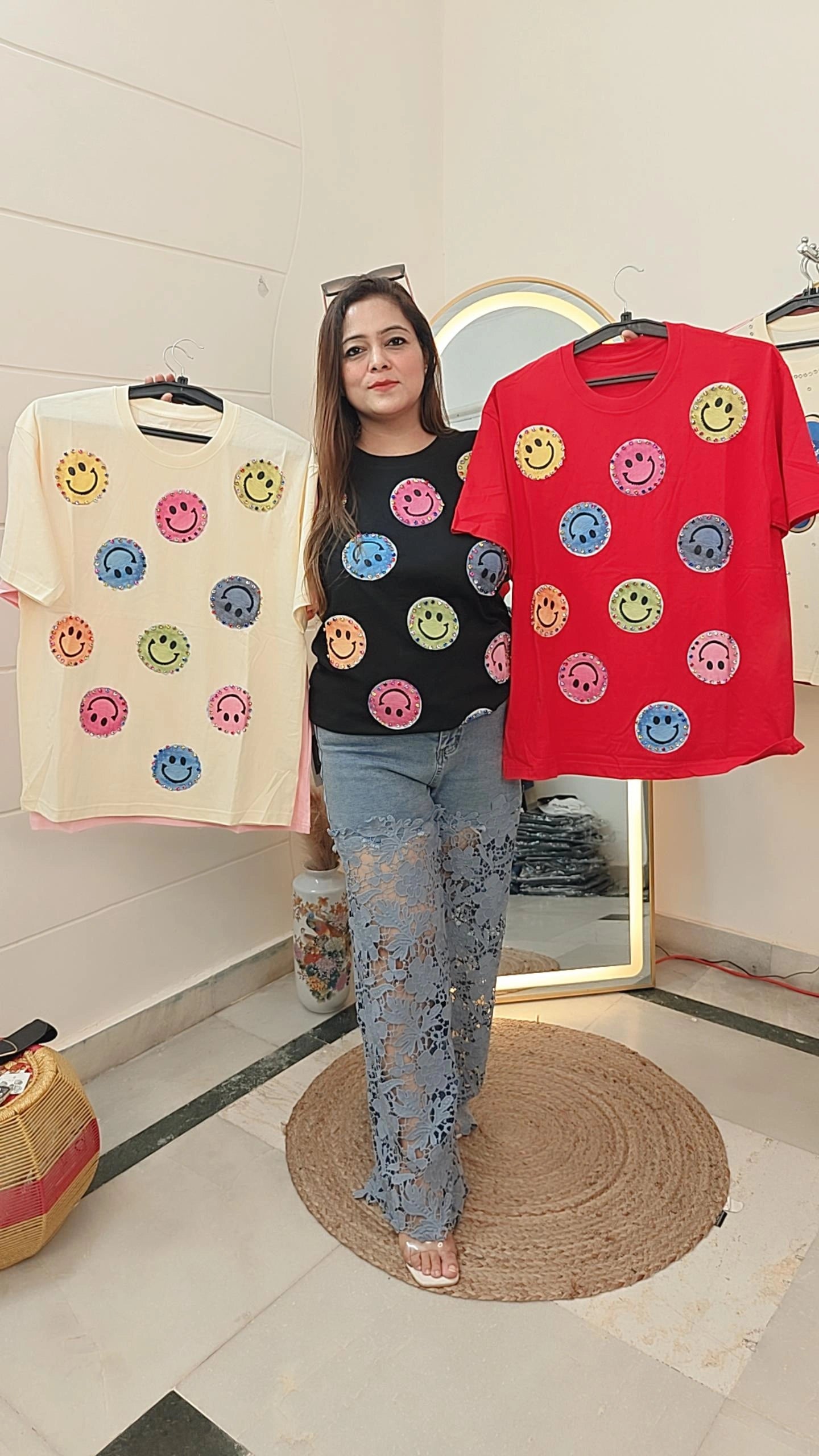 "Beaded Smiley Vibes Tees"