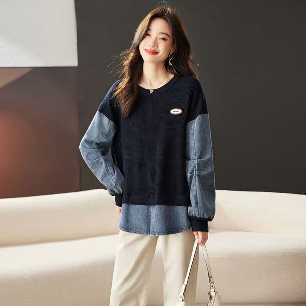 Winter style denim Sleeve winter pullover