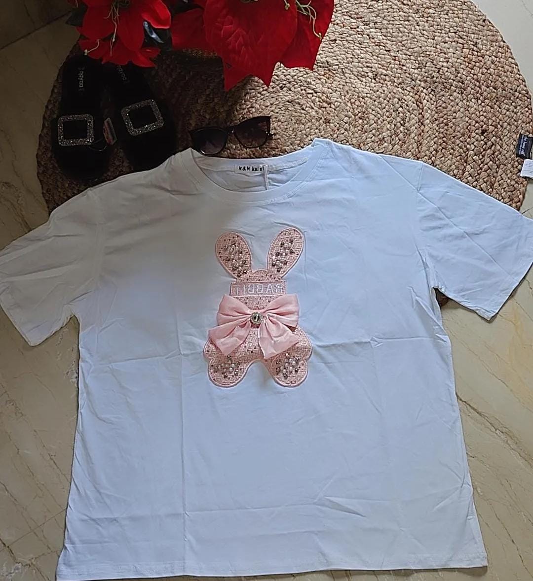 Summer rabbit tshirt top highlighted with studs