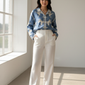 "Chic Bow Embroidered Denim Shirt"