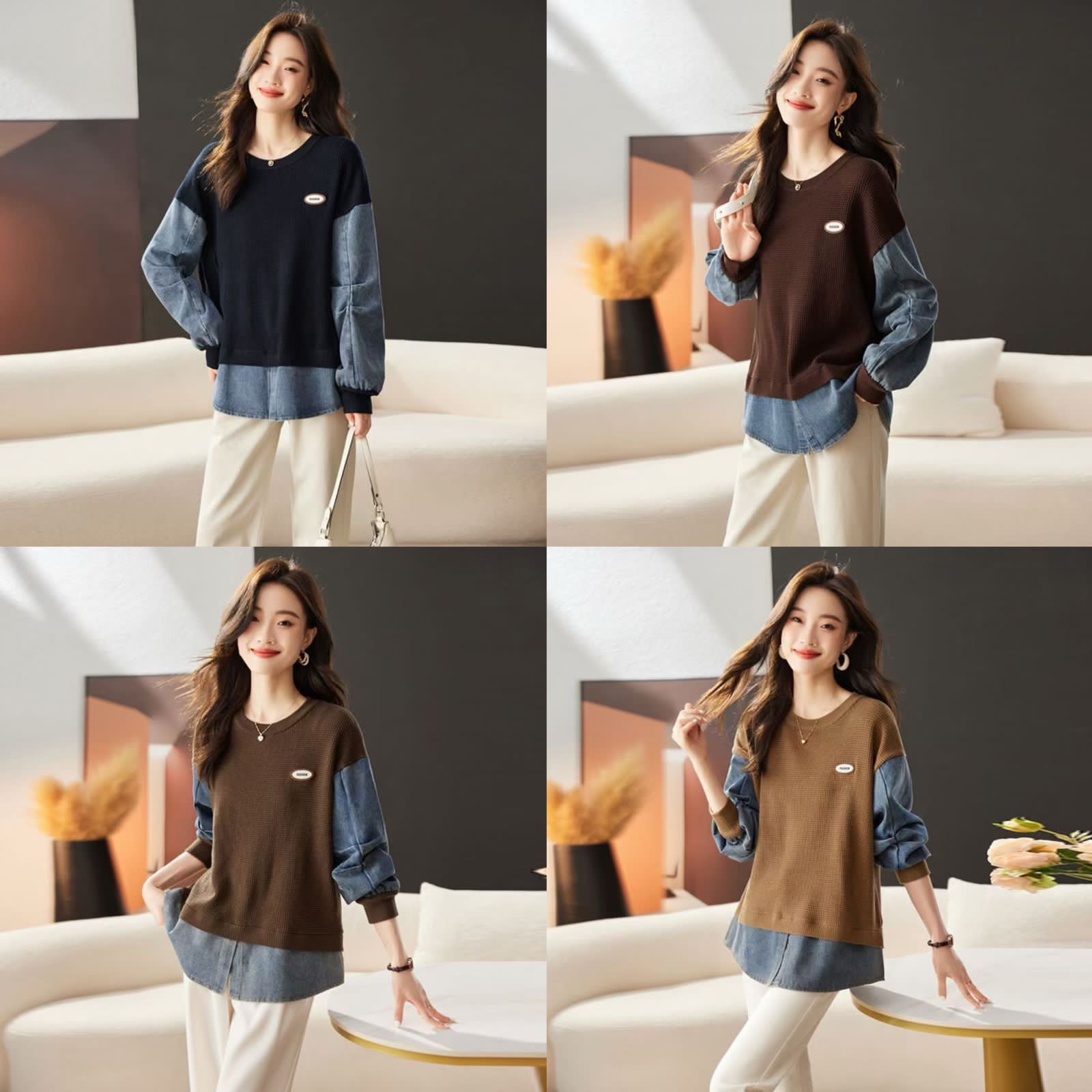 Winter style denim Sleeve winter pullover