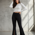 Flared pant with wave pattern side work - Black