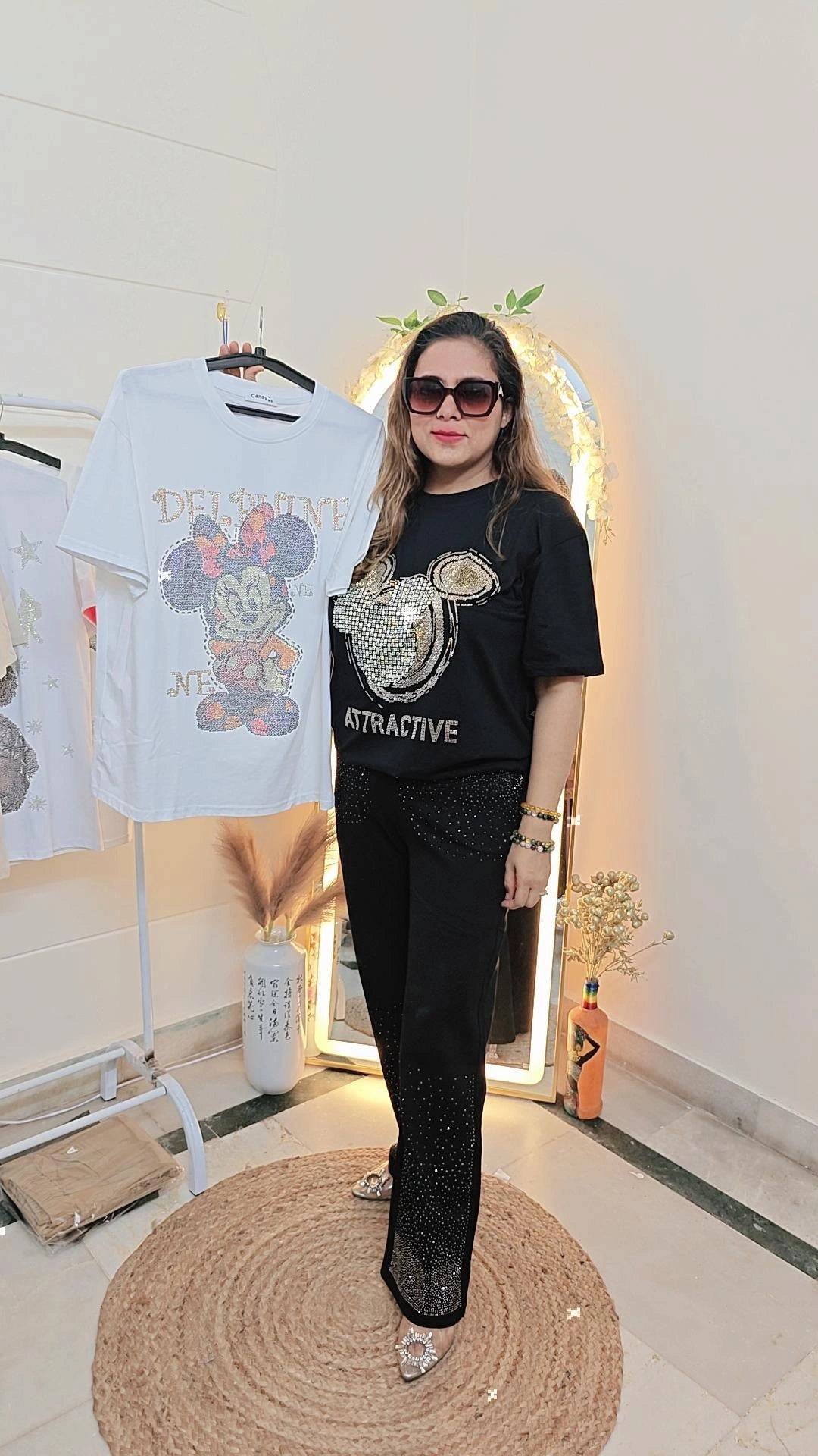 Cotton rhinestone tshirt long top